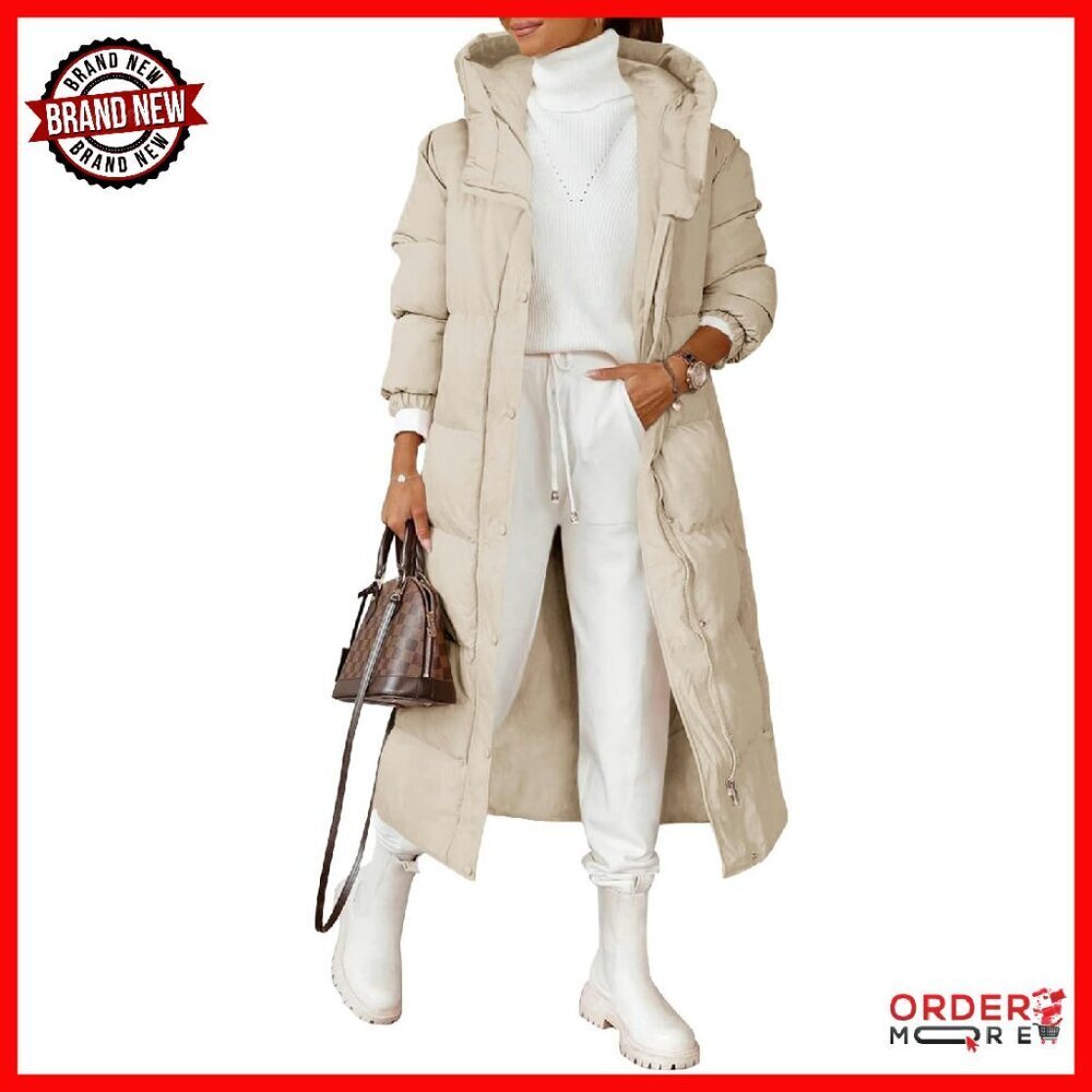 Women's Long Quilted Puffer Coat Hooded Winter Jacket Down Alternative